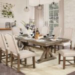Rustic Elegance: Julia 7 Pc. Dining Table Set Light Oak with Leaf