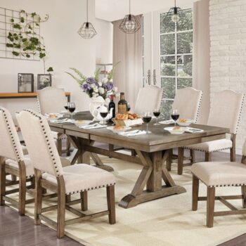 Rustic Elegance: Julia 7 Pc. Dining Table Set Light Oak with Leaf