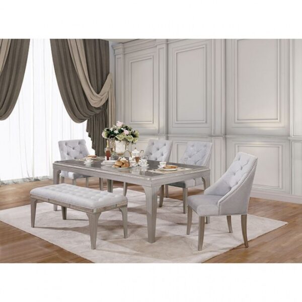 Glamour & Elegance: Diocles 6 Pc. Dining Table Set Silver & Gray