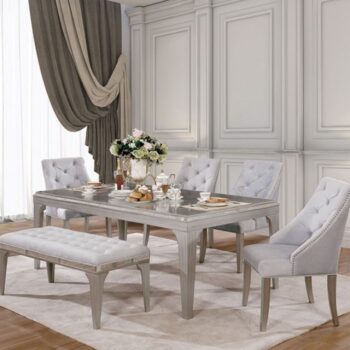 Glamour & Elegance: Diocles 6 Pc. Dining Table Set Silver & Gray