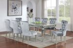 Adalia 7 Pc Dining Table Set – Silver & Dark Gray Glam Dining Set
