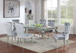 Adalia 7 Pc Dining Table Set – Silver & Dark Gray Glam Dining Set