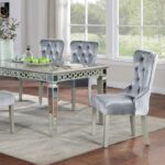 Adalia 7 Pc Dining Table Set – Silver & Dark Gray Glam Dining Set