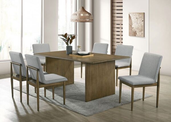 St Gallen 7 Pc Dining Table Set – Natural Tone & Light Gray Mid-Century Modern
