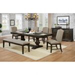 Faulk 6 Pc Dining Table Set w/ Bench – Espresso & Warm Gray Transitional Dining Set