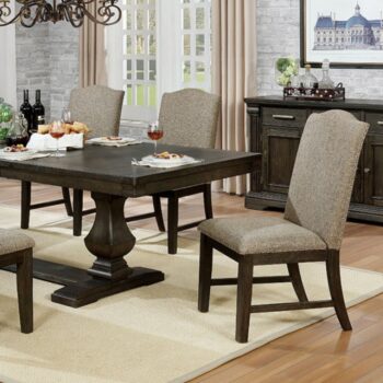 Faulk 6 Pc Dining Table Set w/ Bench – Espresso & Warm Gray Transitional Dining Set