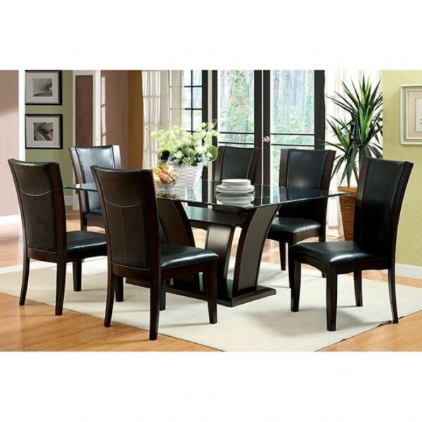 Manhattan 7 Pc Dining Table Set – Brown Cherry Contemporary Glass Top