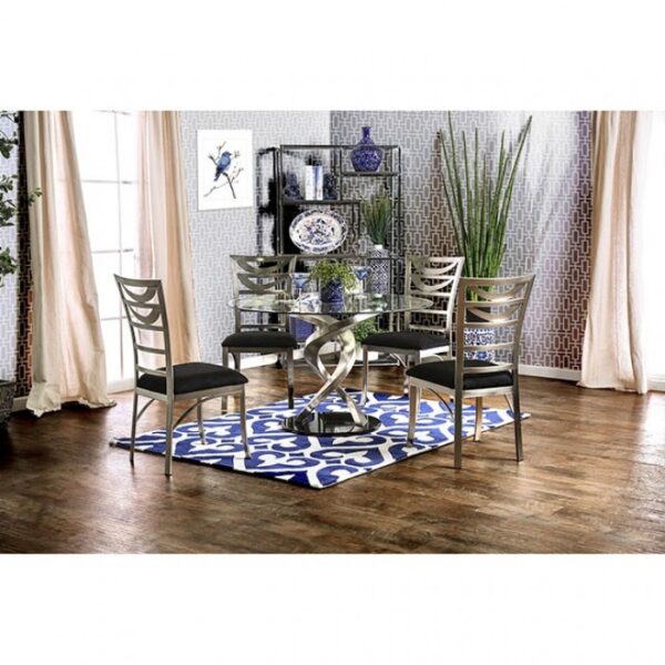 Roxo 5 Pc Dining Table Set – Silver & Black Contemporary Glass Dining Set