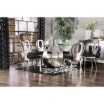 Orla 7 Pc Dining Table Set – Silver & Black Contemporary Glass Dining Set