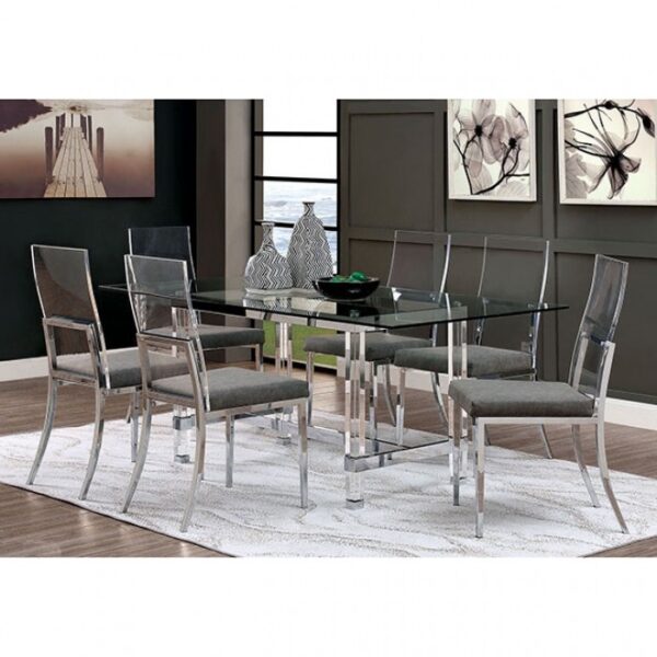 Orla 7 Pc Dining Table Set – Silver & Black Contemporary Glass Dining Set