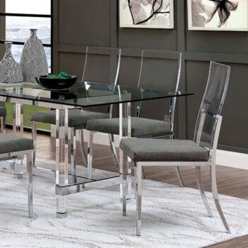Orla 7 Pc Dining Table Set – Silver & Black Contemporary Glass Dining Set