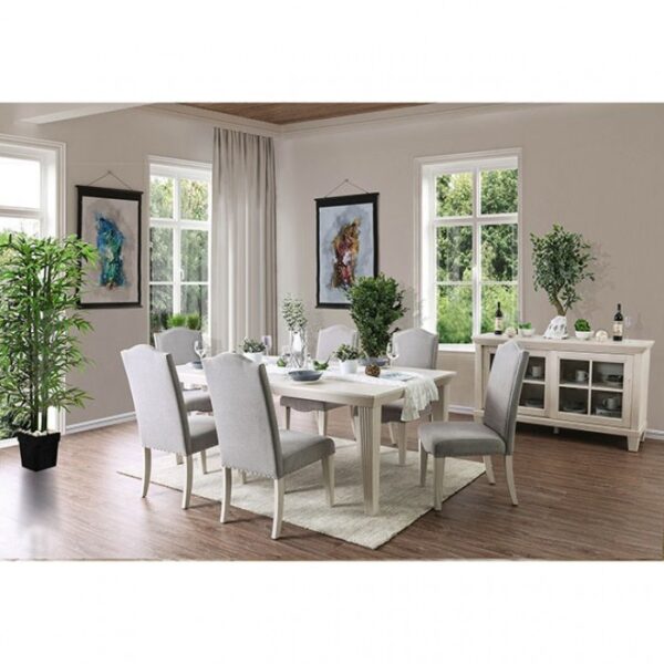 Daniella 7 Pc Dining Table Set – Antique White & Gray Transitional Dining