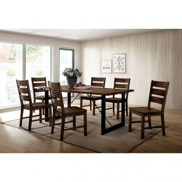 Dulce 7 Pc Dining Table Set – Walnut & Black Industrial Dining Set