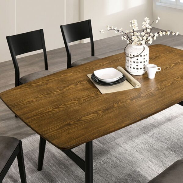 Oberwil 7 Pc Dining Table Set – Antique Oak & Black Mid-Century Modern