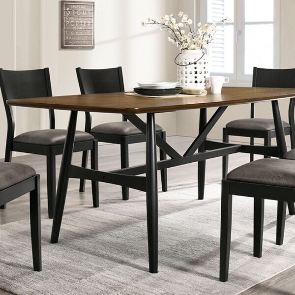 Oberwil 7 Pc Dining Table Set – Antique Oak & Black Mid-Century Modern