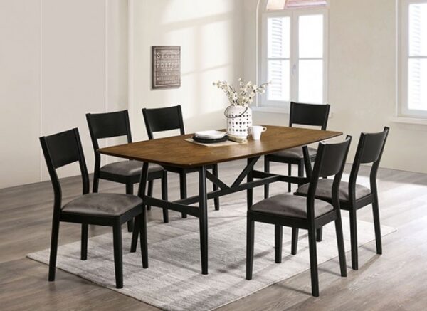Oberwil 7 Pc Dining Table Set – Antique Oak & Black Mid-Century Modern