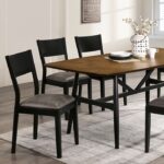 Oberwil 7 Pc Dining Table Set – Antique Oak & Black Mid-Century Modern