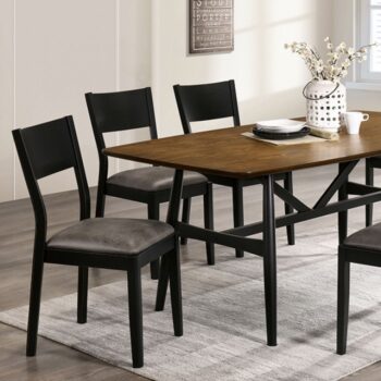 Oberwil 7 Pc Dining Table Set – Antique Oak & Black Mid-Century Modern