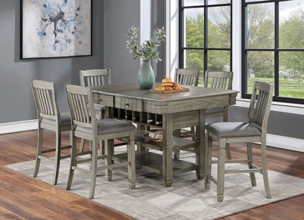 Anaya 7 Pc Counter Height Dining Table Set – Gray Storage Dining Set