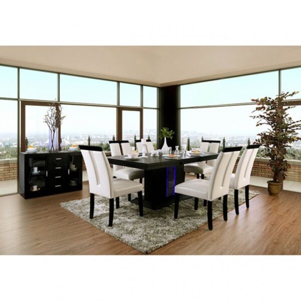 Evangeline 7 Pc Dining Table Set – Black & Beige Contemporary LED Dining