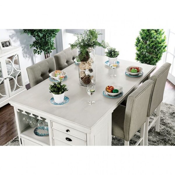 Sutton 5 Pc Counter Height Dining Table Set – Antique White | Furniture of America