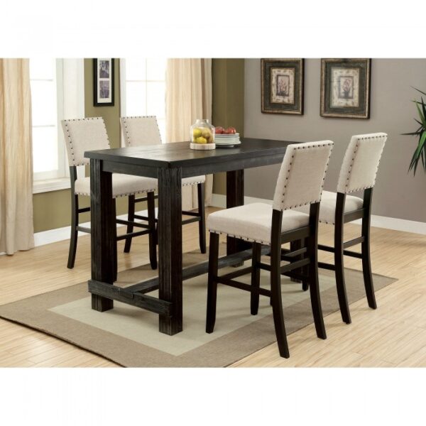Sania 5 Pc Bar Table Set – Antique Black Rustic Farmhouse