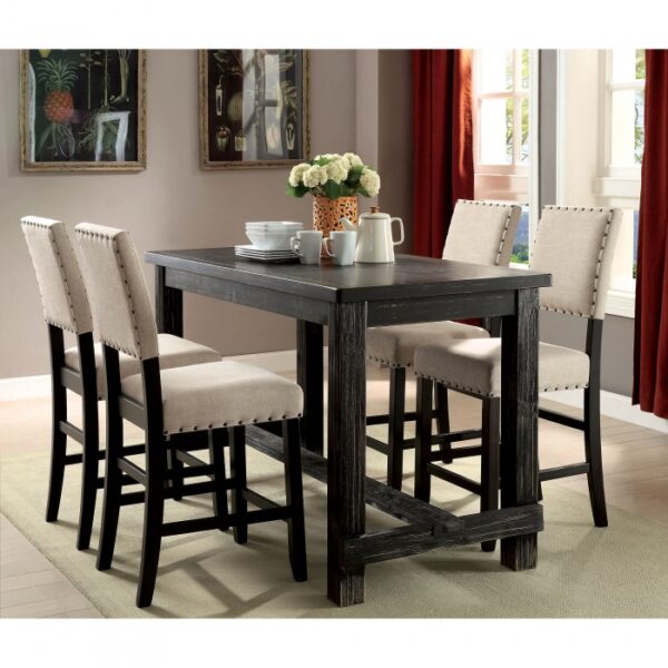 Sania 5 Pc Bar Table Set – Antique Black Rustic Farmhouse