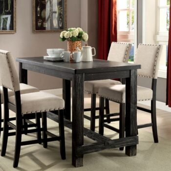 Sania 4 Pc Counter Height Table Set w/ Bench – Antique Black Rustic