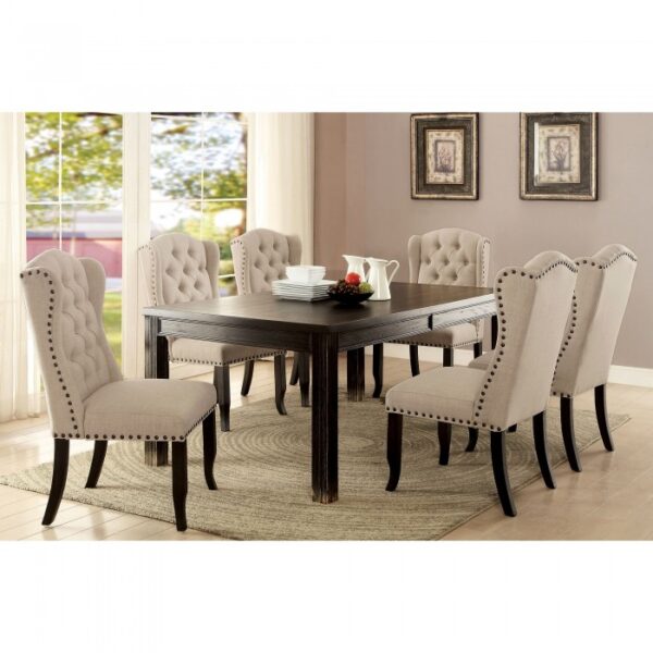 Sania 6 Pc Dining Table Set w/ Bench – Antique Black Rustic Farmhouse