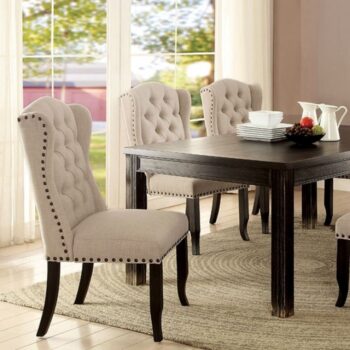 Sania 6 Pc Dining Table Set w/ Bench – Antique Black Rustic Farmhouse