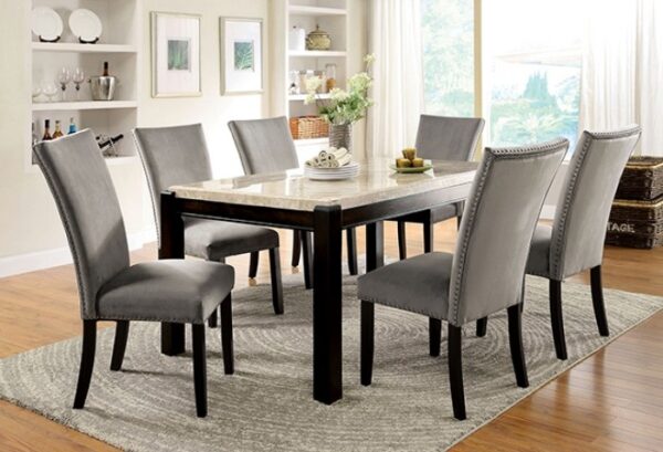 Gladstone 7 Pc Dining Table Set – Dark Walnut & Ivory Transitional Dining