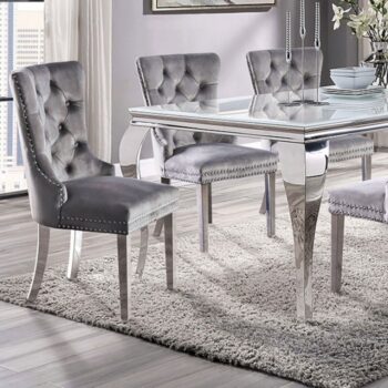 Neuveville 7 Pc Dining Table Set – White & Chrome Glam Dining