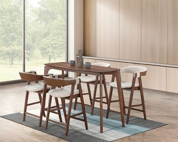 Ebikon 5 Pc Counter Height Table Set – Walnut Mid-Century Modern