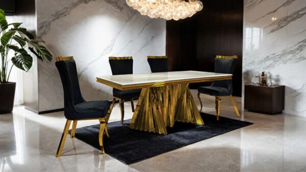 Basilicata 7 Pc Dining Table Set – Gold Glam Dining Set