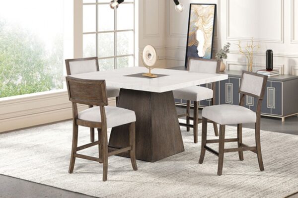 Grasten 7 Pc Counter Height Table Set – Contemporary Marble & Dark Walnut Dining