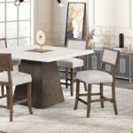 Grasten 7 Pc Counter Height Table Set – Contemporary Marble & Dark Walnut Dining