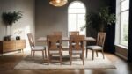 Johannes 7 Pc Dining Table Set – Rustic Farmhouse Oak with Hourglass Base