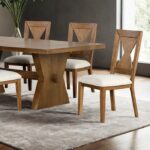 Johannes 7 Pc Dining Table Set – Rustic Farmhouse Oak with Hourglass Base