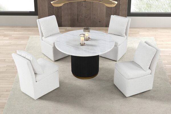 Varde 5 Pc Dining Table Set – Contemporary Marble Dining Set in Black & White