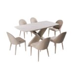 Lenvik 7 Pc Dining Table Set – Contemporary Ceramic Top & Leatherette Chairs