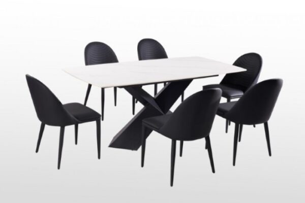 Lenvik 7 Pc Dining Table Set – Contemporary Black & White Ceramic Top