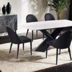 Lenvik 7 Pc Dining Table Set – Contemporary Black & White Ceramic Top