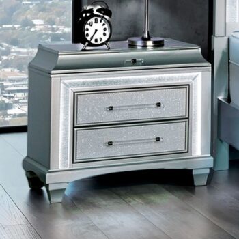 Glam Elegance: Galea Nightstand Gray with LED Crystal Trim