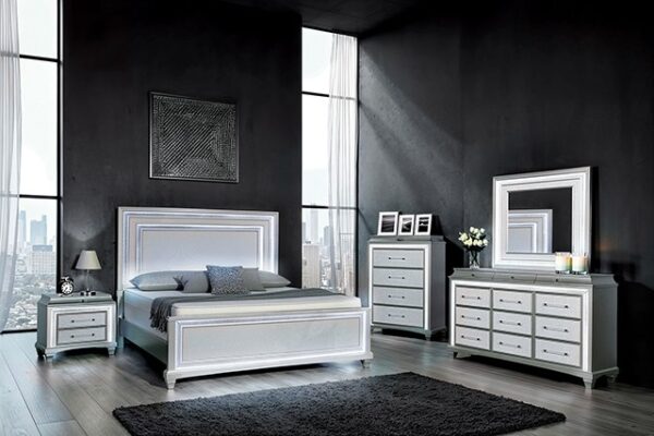 Glam Luxury: Galea Bed Gray with LED Crystal Headboard