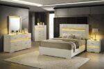 Modern Luxury: Lucida Bed Beige with Faux Fur Headboard & LED Accent