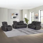 Gray Power Motion Sofa Set with Dropdown Table, Storage, USB & LED