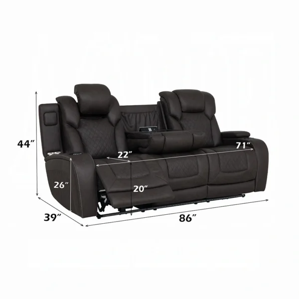 Power Motion Sofa with Dropdown Table, Storage, USB & LED Dimensions