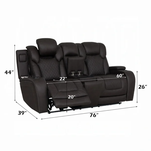 Power Motion Loveseat with Console, Wireless Charger, Storage, USB & LED Dimensions