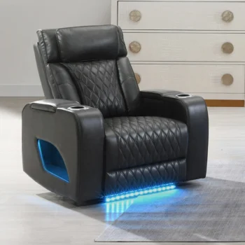 Gray Power Motion Recliner with Power Headrest & LED