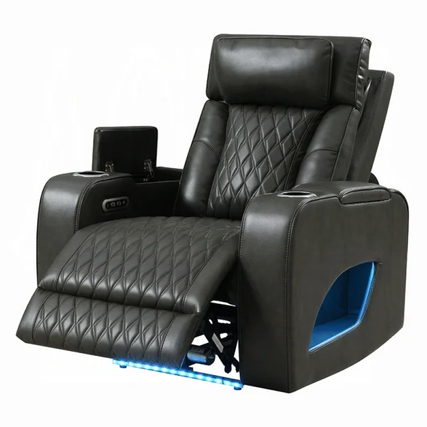 Gray Power Motion Recliner with Power Headrest USB Wireless Charger & LED